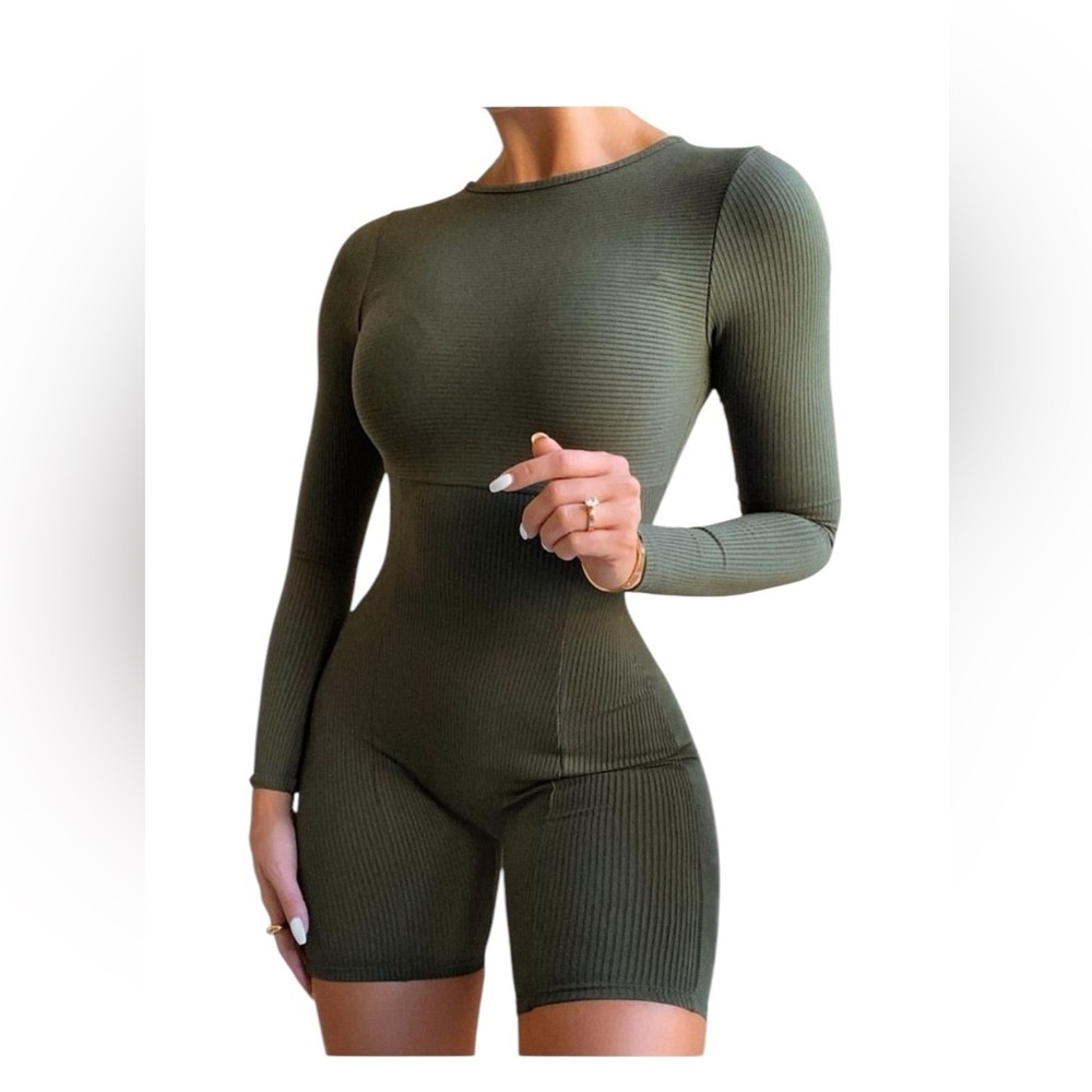 NAKED WARDROBE. Olive Green Ribbed Long Sleeve Top
